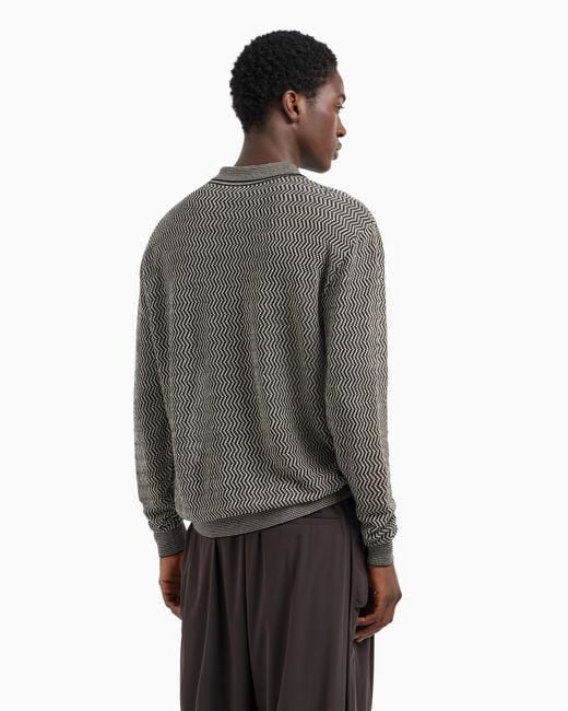 Emporio Armani Gray Asv Linen And Lyocell-Blend Polo-Collar Jumper With Chevron Motif for men