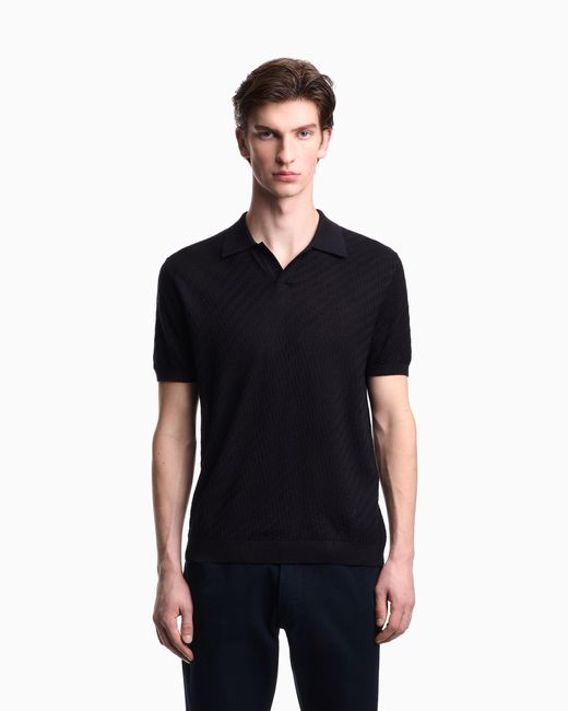 Emporio Armani Black Lyocell-Blend Polo-Collar Link Stitch And Plain Knit Jumper for men