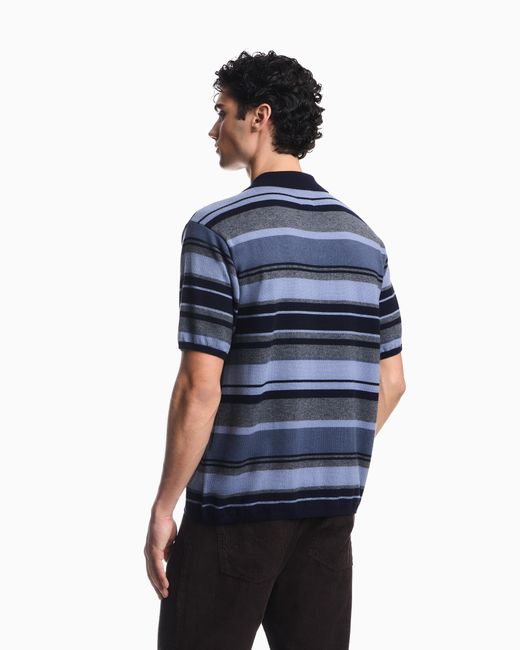 Emporio Armani Blue Knitted Polo Shirts for men