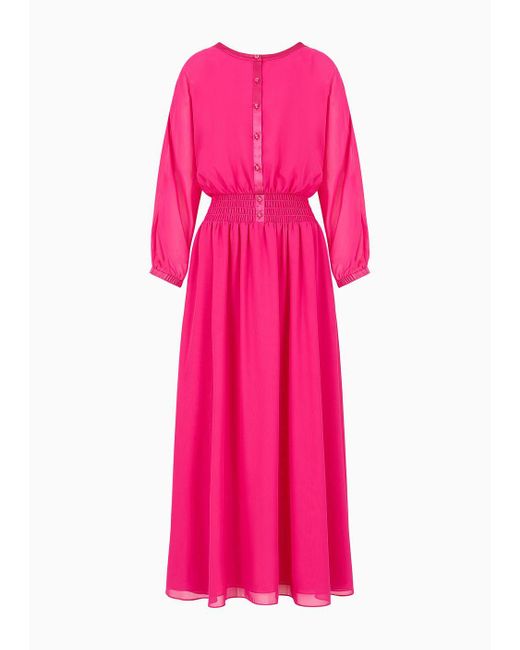 Emporio Armani Pink Long Dress In Georgette With Gathered Waist