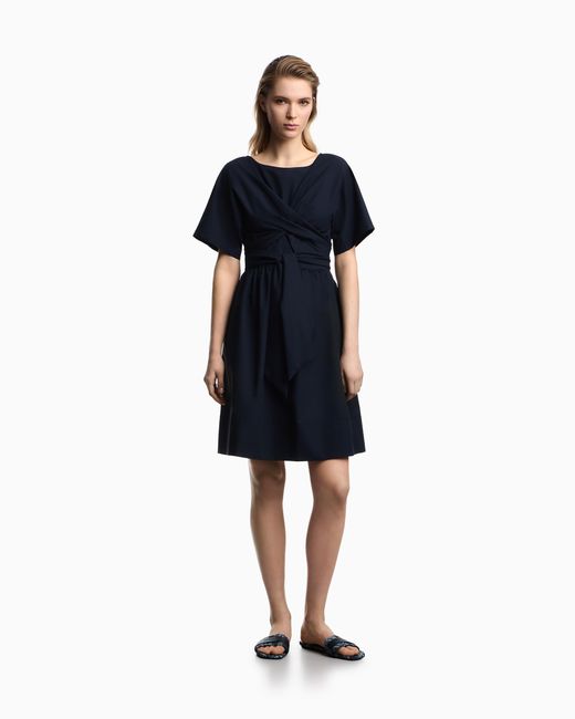 Emporio Armani Blue Poplin Dress With Sash