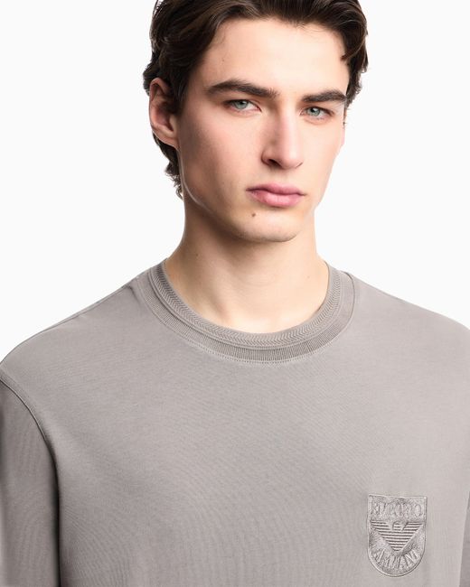 Emporio Armani Gray Heavy Jersey T-Shirt With Shield Embroidery for men