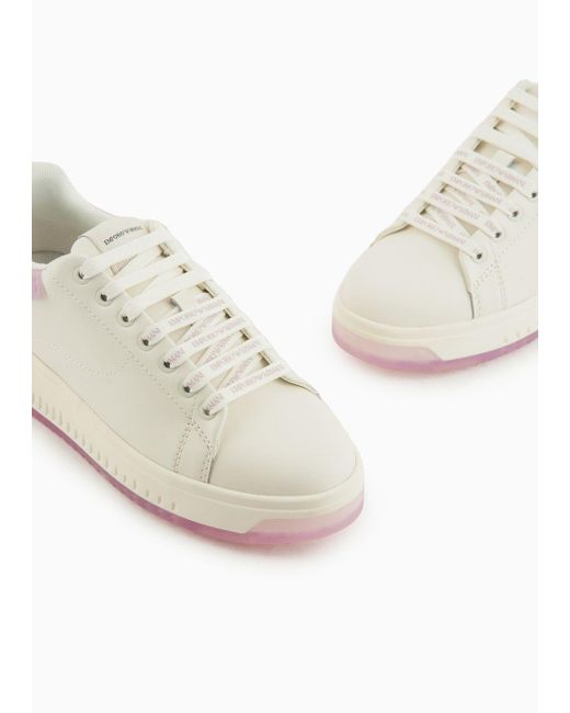 Emporio Armani White Leather Sneakers With Contrasting Rubber Back