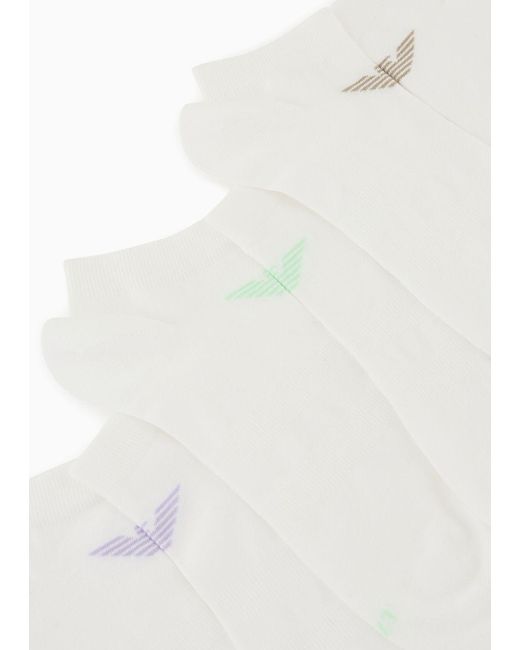 Paquete De Tres Pares De Calcetines Cortos Con Logotipo De Águila En Tejido Jacquard Emporio Armani de hombre de color White