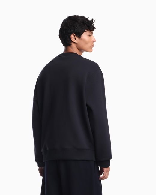 Emporio Armani Blue Double Jersey Sweatshirt With Large Flocked Logo for men