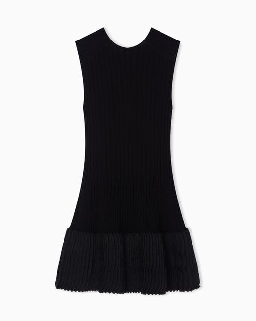 Emporio Armani Black Ribbed-Knit Dress With Pleated Detail