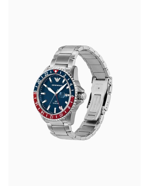 Emporio Armani Blue Gmt Dual Time Stainless Steel Watch for men