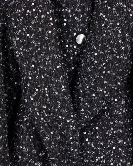 Emporio Armani Black Denim Blazer With Embroidered Paillettes And Front Buttons