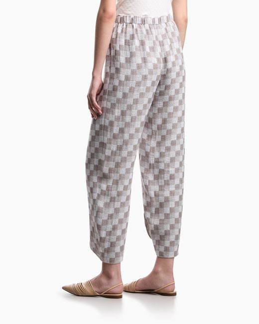 Emporio Armani White Check Linen Gauze Trousers