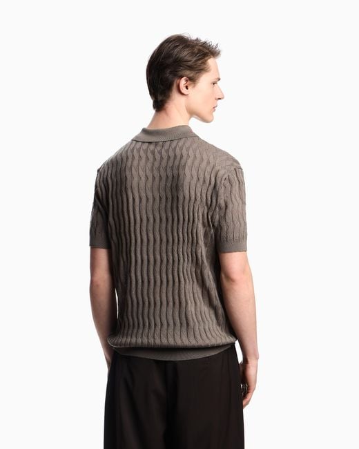 Jersey Con Cuello De Polo De Mezcla De Lyocell Elaborado En Punto Fantasía En Relieve Asv Emporio Armani de hombre de color Gray
