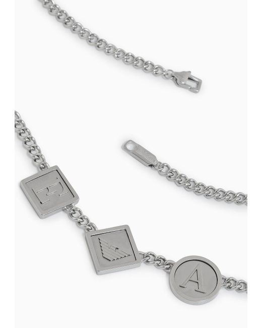 Emporio Armani Metallic Stainless Steel Station Necklace for men