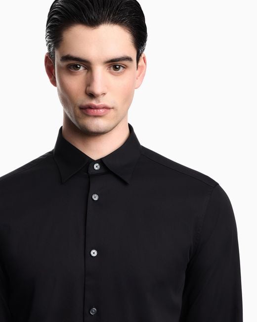 Emporio Armani Blue Stretch Pima Cotton Shirt for men