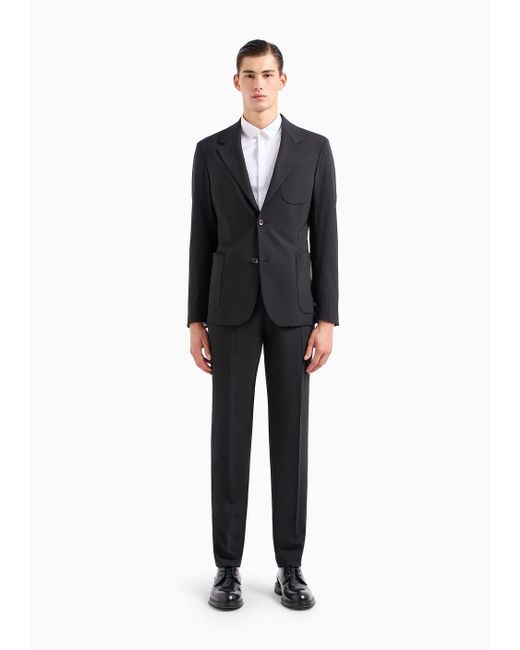 Emporio Armani Black Single-breasted Suit In Virgin-wool Two-way Stretch Canvas for men