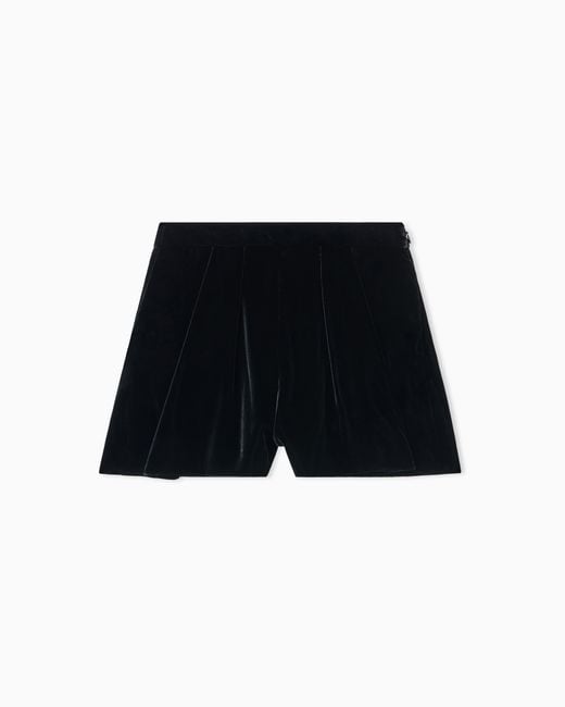 Emporio Armani Black Liquid Velvet Shorts With Pleats
