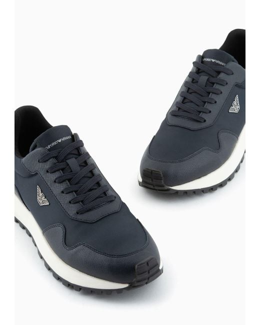 Sneakers In Nylon Riciclato Con Dettagli In Saffiano Rigenerato Ari Sustainability Values di Emporio Armani in Gray da Uomo