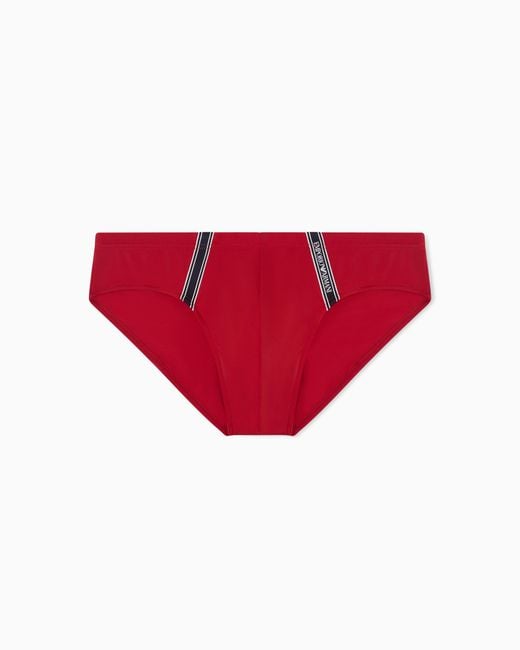 Emporio Armani Red Swim Briefs With Logo Tape for men