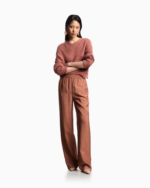 Emporio Armani Brown Icon Modal Muslin Elasticated-Waist Trousers