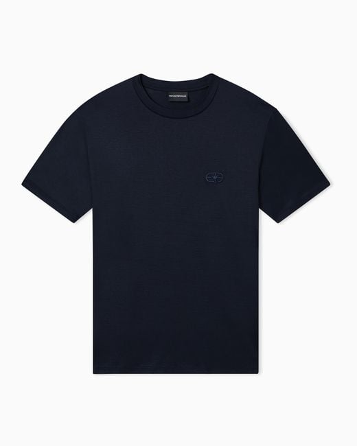 Emporio Armani Blue Lyocell Blend Jersey T-Shirt With Ea Logo Embroidery for men