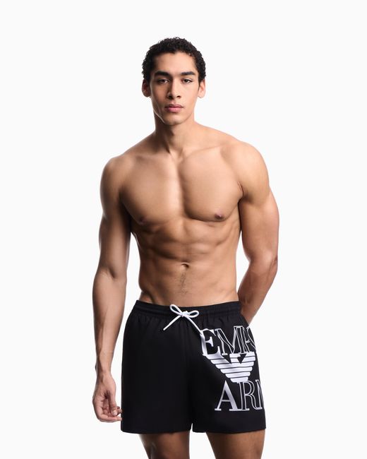 Emporio Armani Black Bold Logo Swim Shorts for men