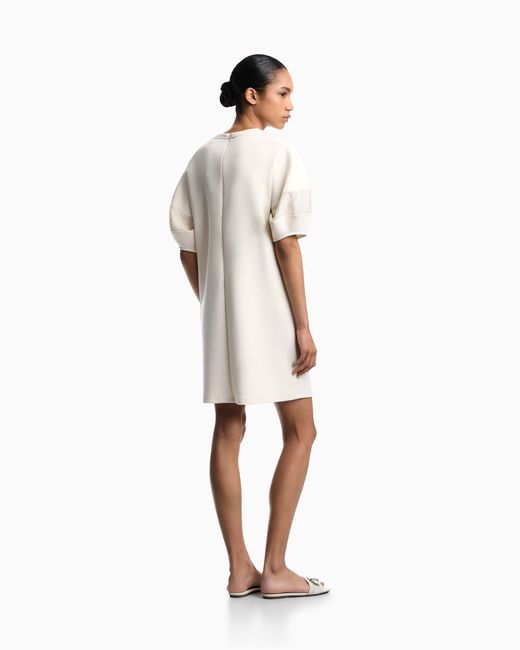 Emporio Armani White Stretch Double Jersey Dress With Rayon Insert