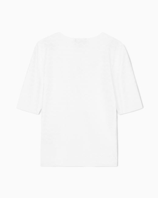 Emporio Armani White Jersey Jumper With A V-Neck And Jacquard Pattern Essential