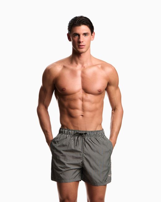 Emporio Armani Gray Striped Print Swim Shorts for men