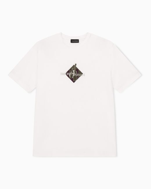 Emporio Armani White Jersey T-Shirt With Embroidered Logo And Flock Print for men
