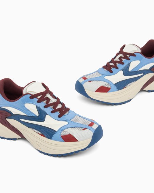 Emporio Armani Blue Suede And Mesh Sneakers for men