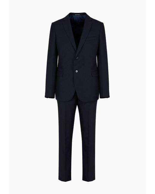 Emporio Armani Blue Asv Slim-fit Two-button Single-breasted Suit In An E_performance Lyocell Wool Blend Armure Fabric for men
