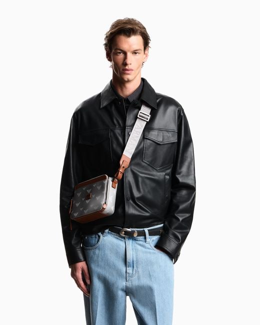 Emporio Armani White Coated Canvas Mini Bag With All-Over Eagle for men