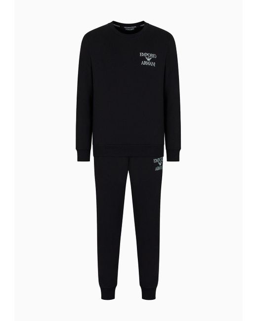 Emporio Armani Black Loungewear Tracksuit With Logo Embroidery for men