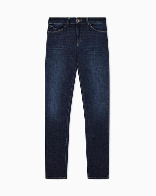 Emporio Armani Blue J18 Worn-Look, Stretch-Denim Skinny Jeans