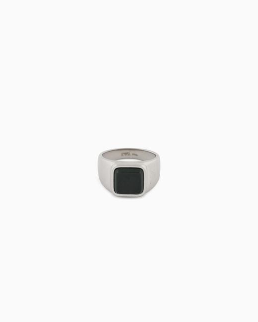 Emporio Armani White Grass Agate Stainless Steel Signet Ring for men