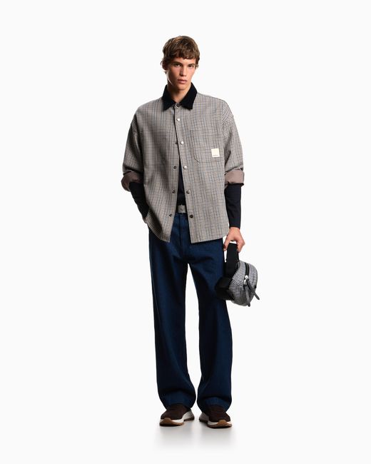 Emporio Armani Gray Eagle Club Reversible Blouson With Check Motif for men