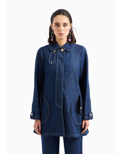 Emporio Armani Blue Rinsed, Comfort Denim Duster Coat With Buttons
