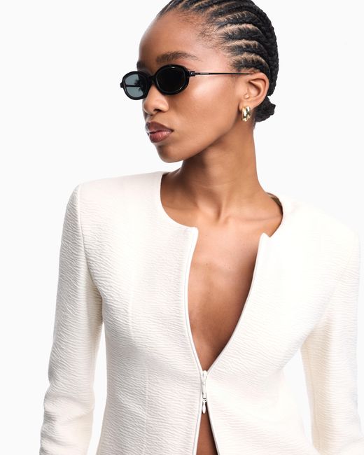 Emporio Armani White Embossed Jersey Zip-Up Jacket