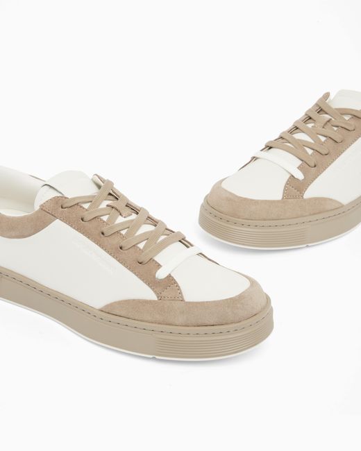 Emporio Armani White Leather Sneakers With Suede Details for men