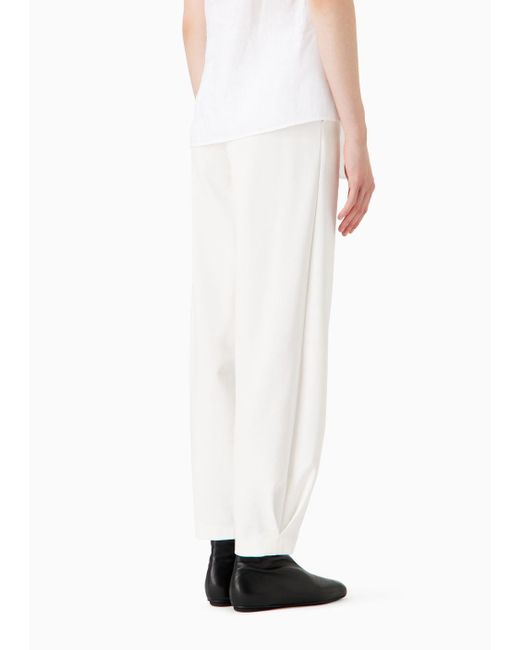 Emporio Armani White Stretch Milano-stitch Fabric Trousers With Narrow Hem
