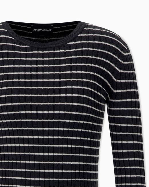 Emporio Armani Blue Slim Fit Ribbed Pullover With Crew Neck And Striped Pattern