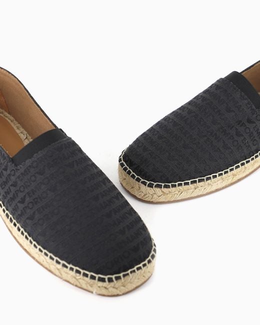 Emporio Armani White Jacquard Espadrilles With All-Over Logo Lettering for men