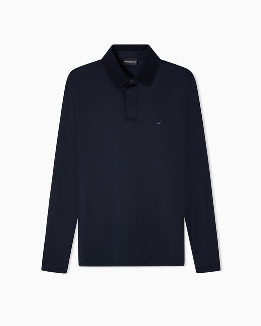 Emporio Armani Blue Long-Sleeved Polo Shirt for men