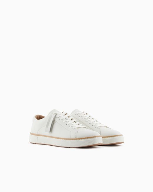 Emporio Armani White Leather Sneakers With A Contrasting Welt for men