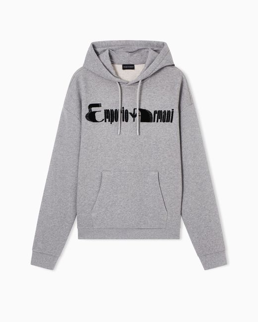 Emporio Armani Gray Soft-Touch Jersey Hooded Sweatshirt With A Flocked Logo for men
