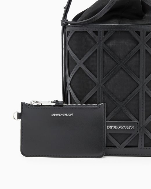 Emporio Armani Black Leather And Mesh Bucket Bag