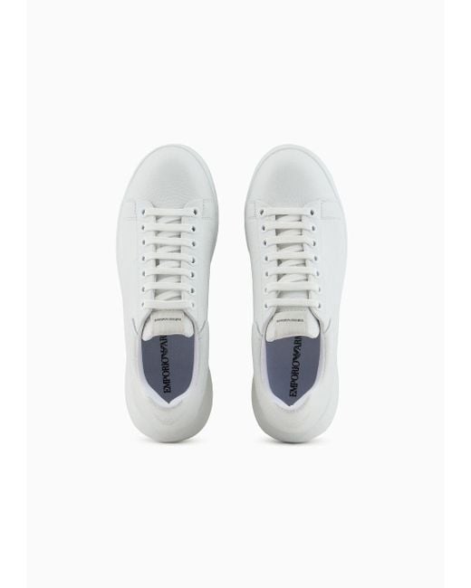 Sneakers In Pelle Bottalata di Emporio Armani in White