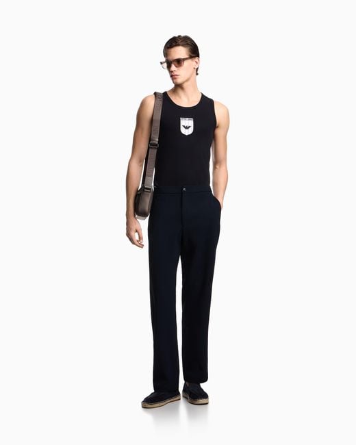 Emporio Armani Black Icon Interlock Jersey Tank Top With Embroidery for men