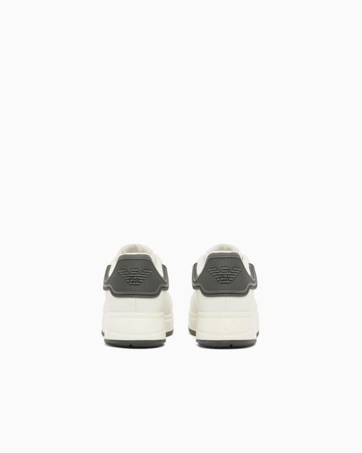 Emporio Armani White Leather Sneakers With Rubber Back Knurled Sole for men