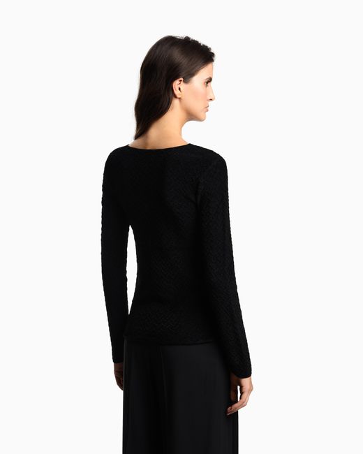 Emporio Armani Black Chenille Jumper With Embossed Irregular Chevron Motif