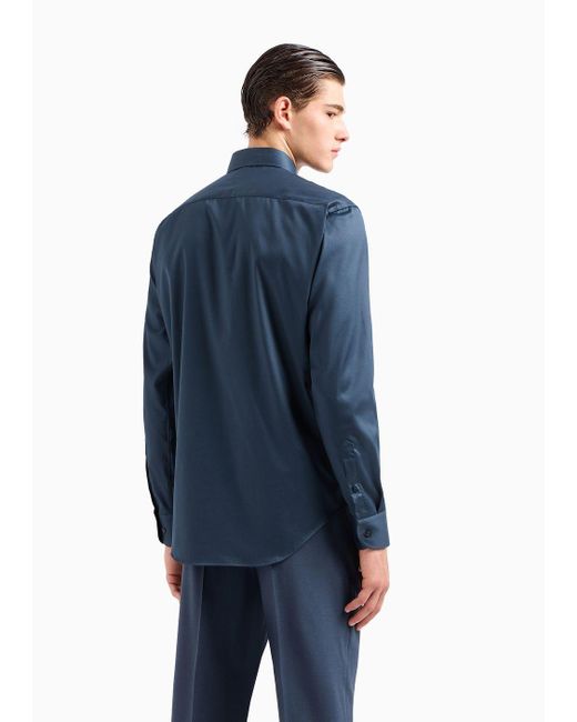 Emporio Armani Blue Modern-fit, Stretch-cotton, Non-iron Shirt With A Stiff Collar for men