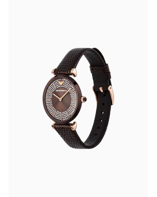Emporio Armani Two-hand Brown Leather Watch
